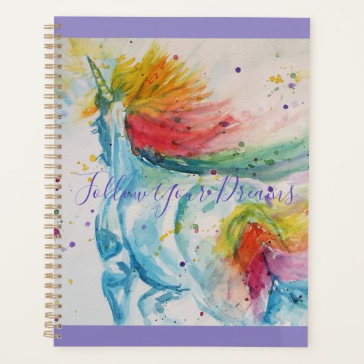 Unicorn Watercolor Malerei Regenbogen Girls Bag Planer (Vorderseite)