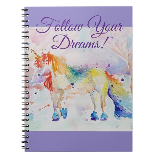 Unicorn Watercolor MalGirls Lila Notebook Notizblock (Vorderseite)