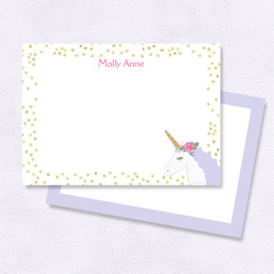 Unicorn Watercolor Pink Gold Dot Girl's Stationery Mitteilungskarte