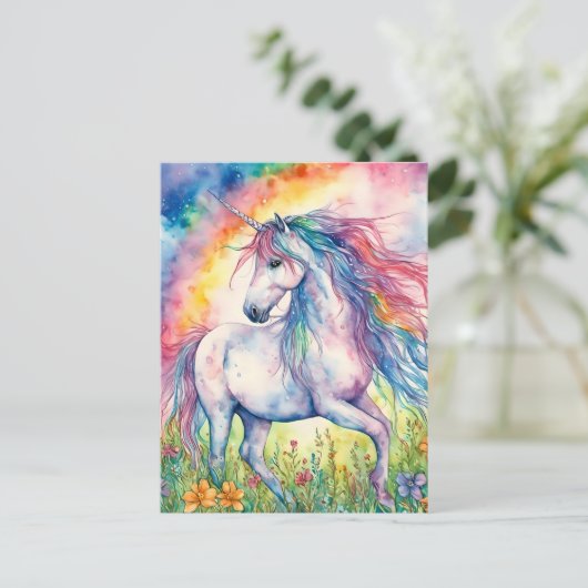 Unicorn Watercolor Postkarte (Stehend Vorderseite)