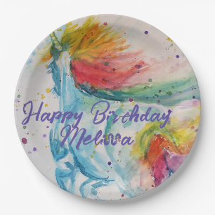 Unicorn Watercolor Rainbow Birthay Party Girls Pappteller