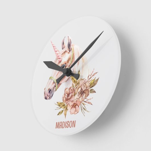 Unicorn Watercolor Runde Wanduhr (Winkel)