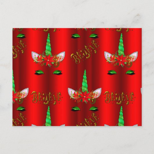 Unicorn Weihnachtsglaube Red Postkarte (Vorderseite)