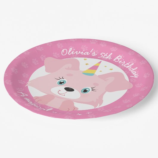 Unicorn Welppy Birthday Pappteller (Schrägansicht)