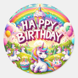 Unicorn Whimsical Geburtstagsticker Runder Aufkleber