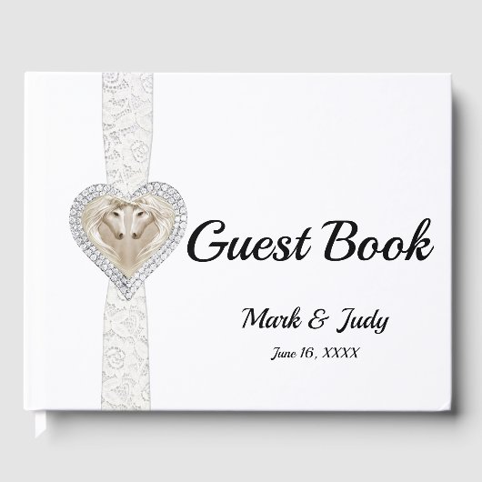 Unicorn White Lace Ribbon Wedding Guestbook Gästebuch (Vorderseite)