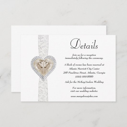 Unicorn White Lace Wedding Details Begleitkarte (Vorne/Hinten)