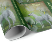 Unicorn White Lilies Fantasy Horn Personalisiert Geschenkpapier (Rolleneckpunkt)