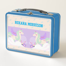 UNICORN WINGED BLUE PASTEL FARBEN Metalldose Metall Brotdose