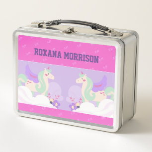 UNICORN WINGED ROSE PASTEL FARBEN Metalldose Metall Brotdose