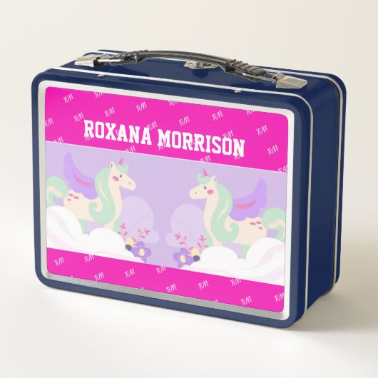 UNICORN WINGED ROSE PINK BLUE Metal Lunchbox (Rückseite)