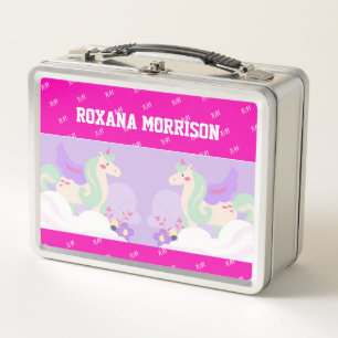 UNICORN WINGED ROSE PINK BLUE Metal Lunchbox