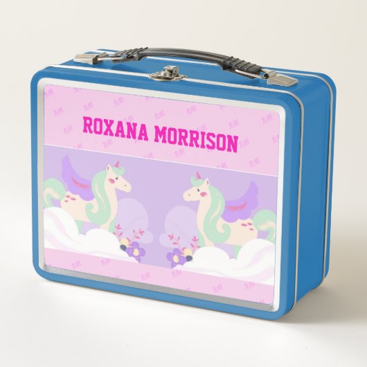 UNICORN WINGED ROSE PINK SKY BLUE Metal Lunchbox (Vorderseite)