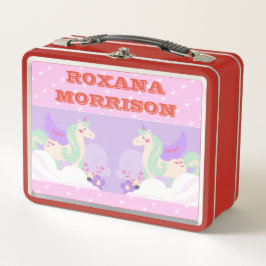 UNICORN WINGED ROSE PINK WHITE Metal Lunchbox