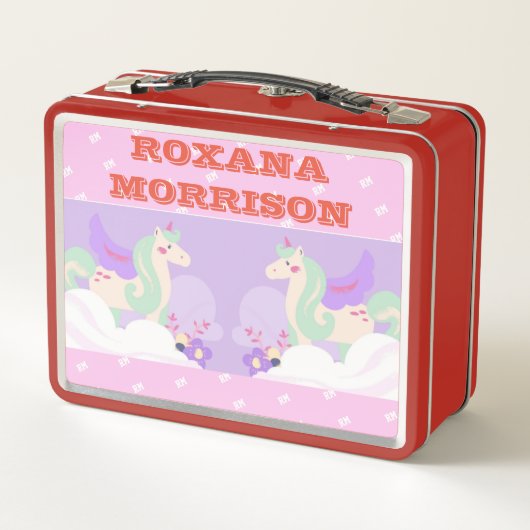 UNICORN WINGED ROSE PINK WHITE Metal Lunchbox (Rückseite)
