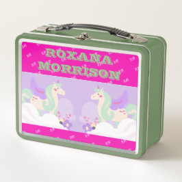 UNICORN WINGED ROSE PINK WHITE Metal Lunchbox