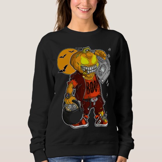 Unicorn Witch Halloween Black Cat Orange Moon Grap Sweatshirt (Vorderseite)