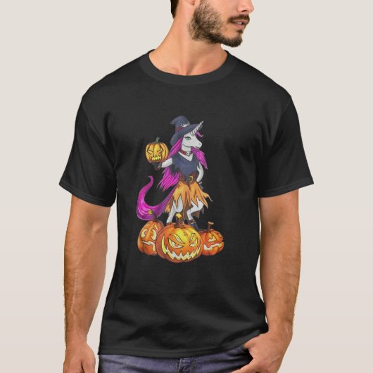 Unicorn Witch Spooky Pumpkin Halloween T-Shirt (Vorderseite)