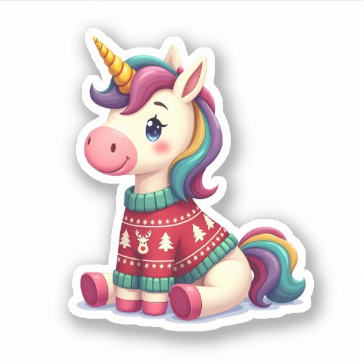 Unicorn with Christmas Sweater Unicorn Girls Chris Aufkleber (Vorderseite)