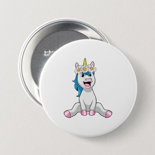 Unicorn with Flowers Daisy Button (Vorne & Hinten)