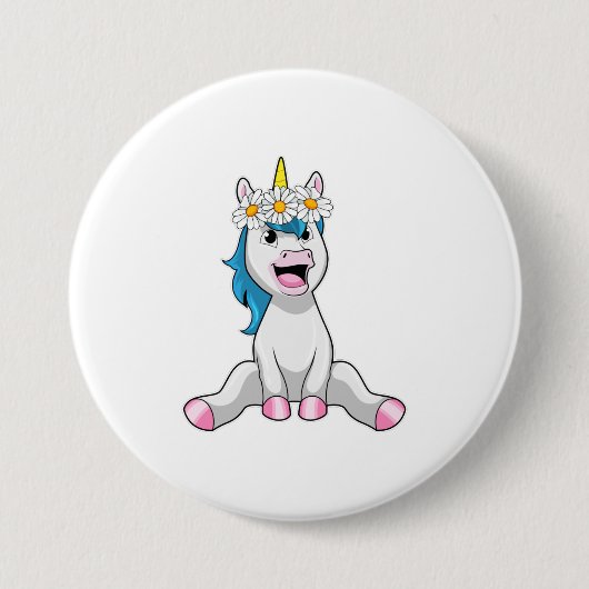 Unicorn with Flowers Daisy Button (Vorderseite)