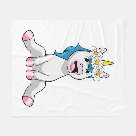 Unicorn with Flowers Daisy Fleecedecke (Vorderseite (Horizontal))