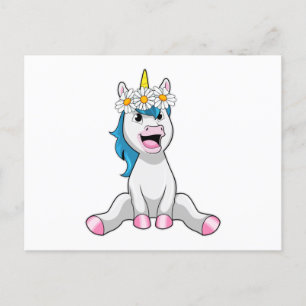 Unicorn with Flowers Daisy Postkarte