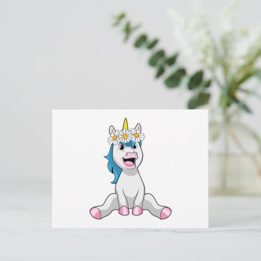 Unicorn with Flowers Daisy Postkarte (Stehend Vorderseite)