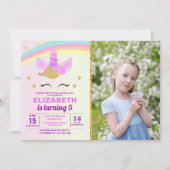 Unicorn with Magic Rainbow Birthday Girl Einladung (Vorderseite)