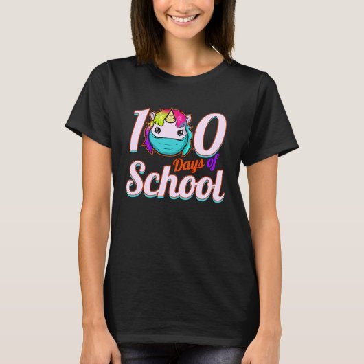 Unicorn With Mask For 100 Days Of School T-Shirt (Vorderseite)