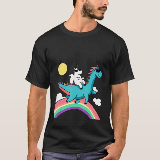 unicorn with sunglasses riding a dinosaur and rain T-Shirt (Vorderseite)