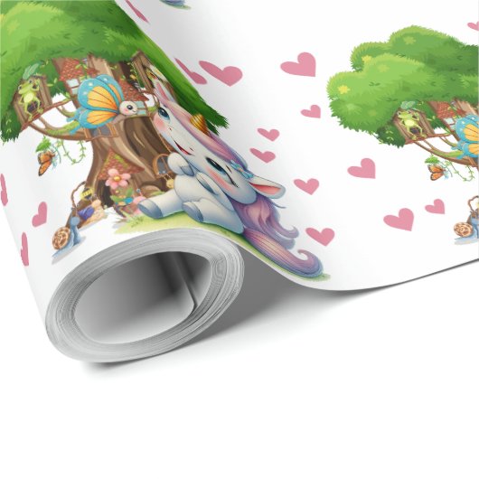 Unicorn & Woodland Friends Wrapping Paper Niedlich Geschenkpapier (Rolleneckpunkt)
