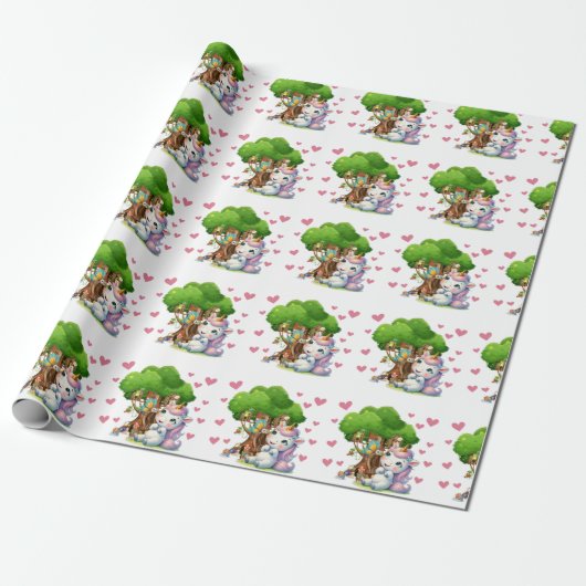 Unicorn & Woodland Friends Wrapping Paper Niedlich Geschenkpapier (Ungerollt)