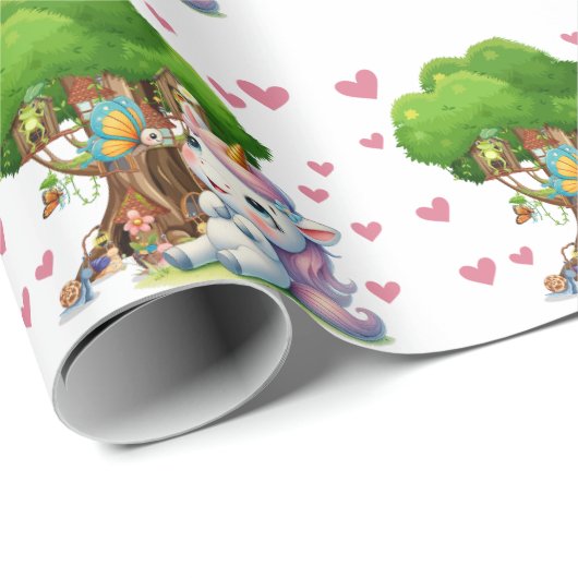 Unicorn & Woodland Friends Wrapping Paper Niedlich Geschenkpapier (Rolleneckpunkt)