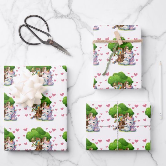 Unicorn & Woodland Friends Wrapping Paper Niedlich Geschenkpapier Set (Vorderseite)