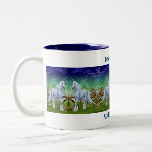Unicorn Woodland Gate Fantasy Horn Personalisiert Zweifarbige Tasse (Links)