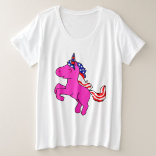 Unicorn Yarrow Pink Patriotic USA Flag Mane Art Große Größe T-Shirt