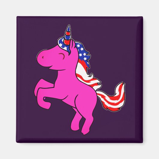 Unicorn Yarrow Pink Patriotic USA Flag Mane Art Magnet (Vorne)
