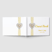 Unicorn Yellow Lace Ribbon Wedding Guestbook Gästebuch (Voll)