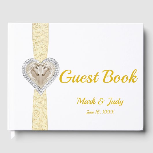 Unicorn Yellow Lace Ribbon Wedding Guestbook Gästebuch (Vorderseite)