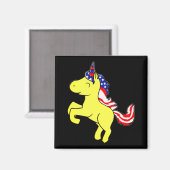 Unicorn Yellow Patriotic USA Flag Mane Cartoon Magnet (Vorderseite/Rückseite)