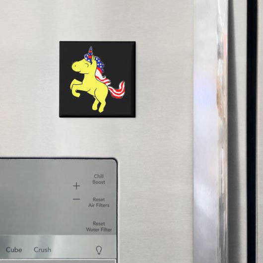 Unicorn Yellow Patriotic USA Flag Mane Cartoon Magnet (In Situ (Kühlschrank))