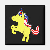 Unicorn Yellow Patriotic USA Flag Mane Cartoon Magnet (Vorne)