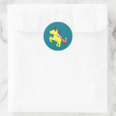 Unicorn Yellow Patriotic USA Flag Mane Cartoon Runder Aufkleber (Tasche)