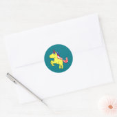 Unicorn Yellow Patriotic USA Flag Mane Cartoon Runder Aufkleber (Umschlag)