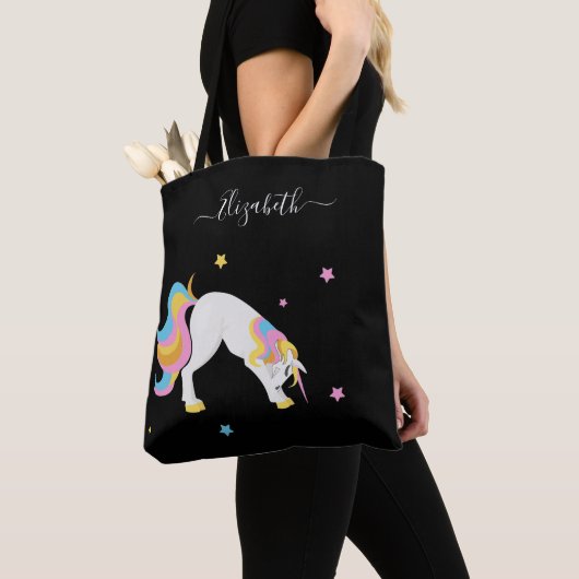 Unicorn Yoga Posen niedlicher lustiger schwarzer N Tasche (Von Nahem)