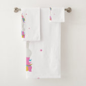 Unicorn-Yoga-Posen niedlicher lustiger weißer Name Badhandtuch Set (Insitu)