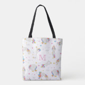 Unicorn Yoga Spaß Lächeln weiß Monogramm Tasche (Rückseite)