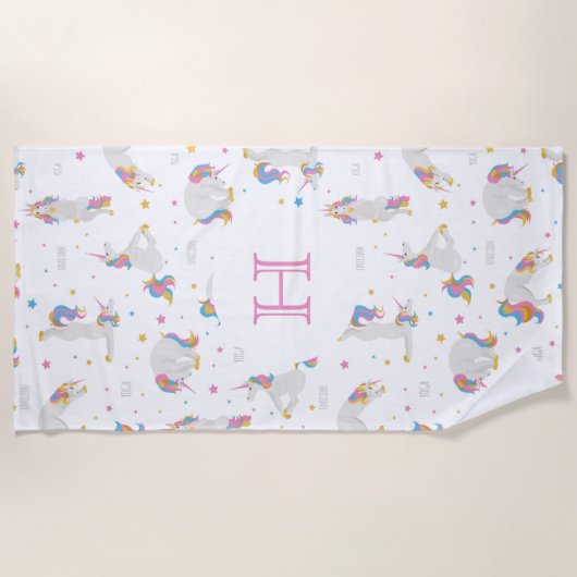 Unicorn-Yoga-weißes weißes weißes weißes weißes Mo Strandtuch (Vorderseite)