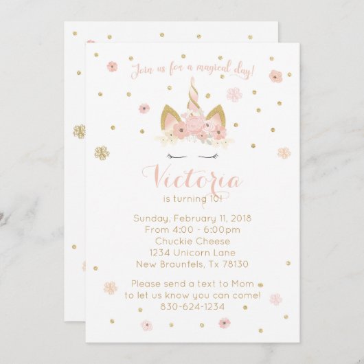 Unicorn zackt 12x18 Einladung aus (Vorne/Hinten)